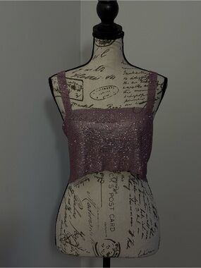 Chain Mail Sparkle Crop Tank Top - Pink/Purple